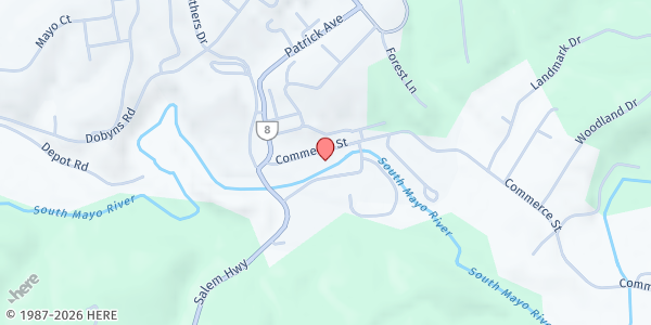 Map showing Patrick County Community Food - Stuart Location at 108 Commerce St, Stuart, VA