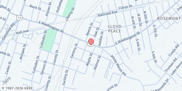 Map showing East End Baptist Church (Solomon's Porch) at 617 E. Washington St, Suffolk, VA