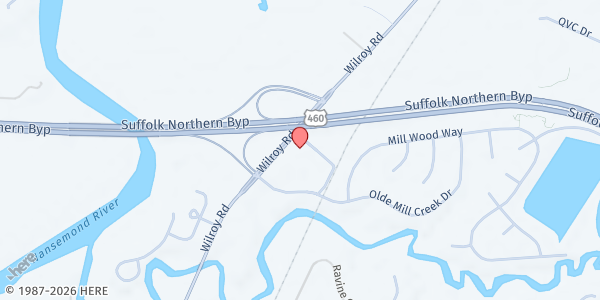 Map showing Magnolia United Methodist Church at 1764 Wilroy Road, Suffolk, VA