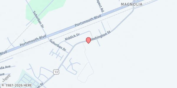 Map showing Oak Grove Baptist Church at 2635 E. Washington St., Suffolk, VA