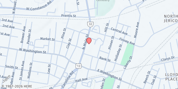 Map showing Suffolk Christian Church at 216 N. Main St., Suffolk, VA