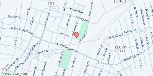 Map showing The Salvation Army Corps & Community Center of Suffolk Virginia at 400 Bank St, Suffolk, VA