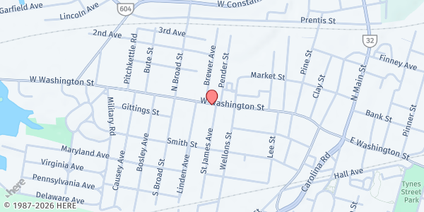 Map showing West End Baptist Church at 105 St. James Ave., Suffolk, VA