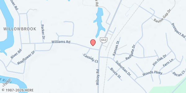 Map showing Wilroy Baptist Church at 306 Williams Rd, Suffolk, VA