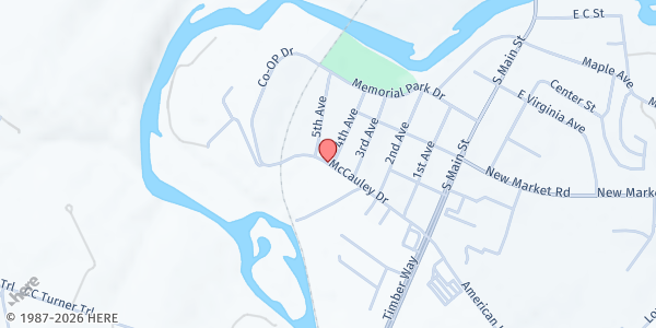 Map showing Plains District Community Center at 233 McCauley Dr., Timberville, VA