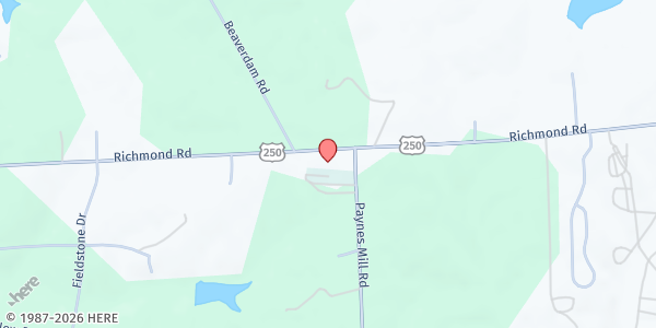 Map showing Beaver Dam Baptist Church at 1794 Richmond Road, Troy, VA