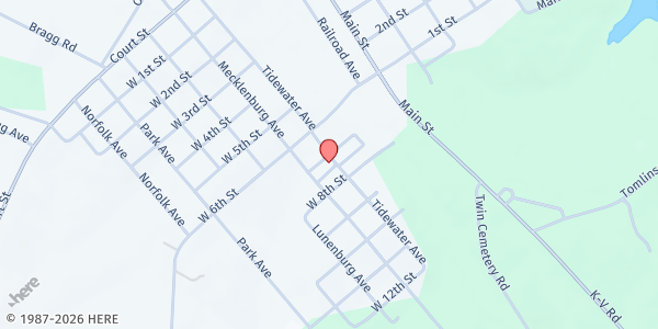 Map showing The Peoples Community Center at 1021 Tidewater Ave., Victoria, VA