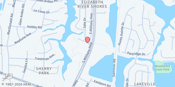 Map showing City of Refuge Christian Church of Greenbrier at 705 S. Military Hwy., Virginia Beach, VA