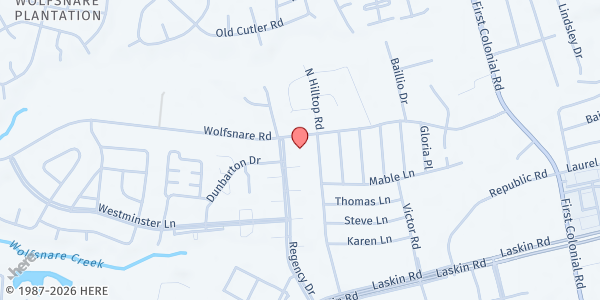 Map showing Freedom Fellowship at 836 Regency Dr., Virginia Beach, VA