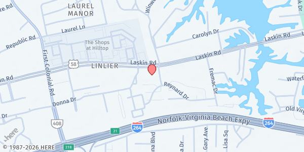 Map showing Good Shepherd Lutheran Church at 1489 Laskin Rd., Virginia Beach, VA