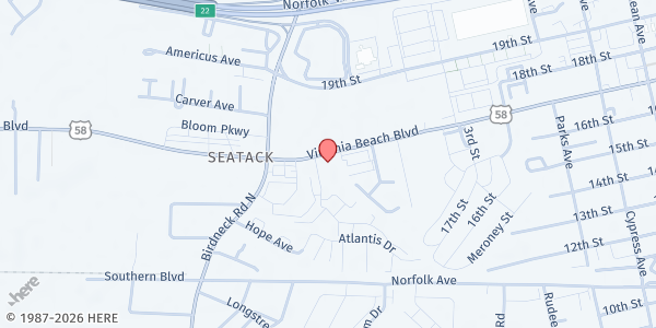 Map showing Judeo-Christian Outreach Center at 1053 Virginia Beach Blvd, Virginia Beach, VA