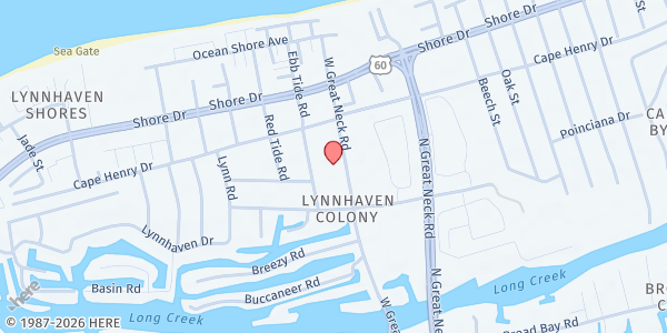Map showing Lynnhaven Colony United Church Of Christ at 2217 W. Great Neck Rd., Virginia Beach, VA
