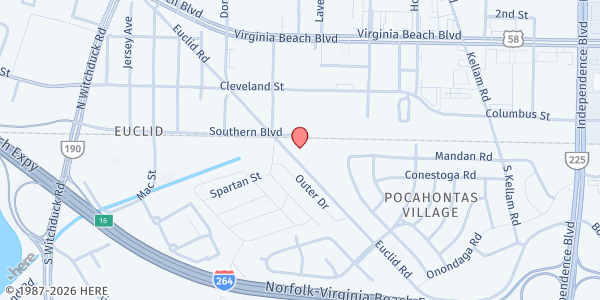 Map showing Open Altar Ministries at 4992 Euclid Rd #6, Virginia Beach, VA