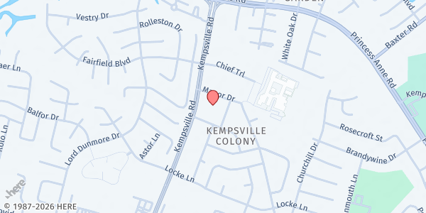 Map showing Rock Church Food Pantry at 640 Kempsville Rd., Virginia Beach, VA