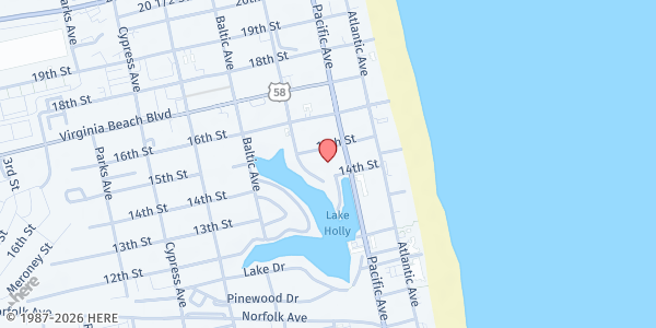 Map showing Star of the Sea Catholic Church at 1404 Pacific Ave., Virginia Beach, VA