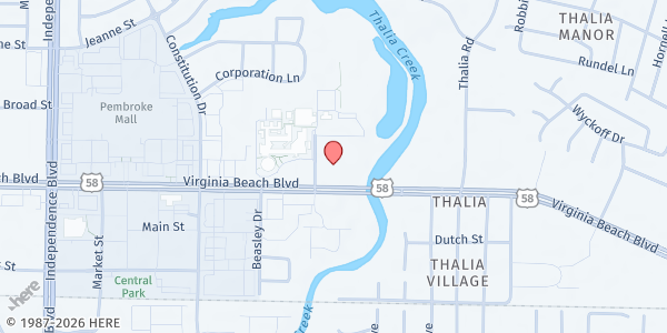 Map showing Thalia Lynn Baptist Church at 4392 Virginia Beach Blvd., Virginia Beach, VA
