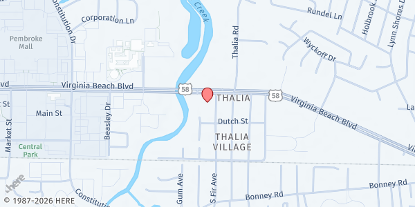 Map showing Thalia United Methodist Church at 4321 Virginia Beach Blvd., Virginia Beach, VA