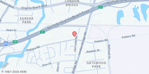 Map showing Virginia Beach Community Development Corporation at 2400 Potter's Rd, Virginia Beach, VA