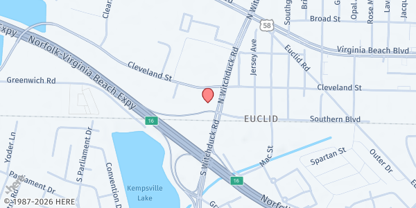 Map showing Vision Life Church Ministries at 129 N Witchduck Rd, Virginia Beach, VA