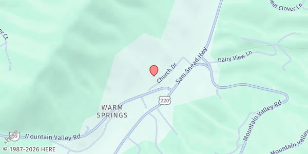 Map showing Warm Springs Presbyterian Church at 73 Church Dr, Warm Springs, VA