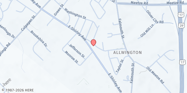 Map showing Fauquier Community Food Bank at 249 E Shirley Avenue, Warrenton, VA