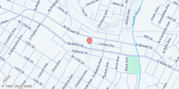 Map showing Main Street UMC at 601 West Main Street, Waynesboro, VA