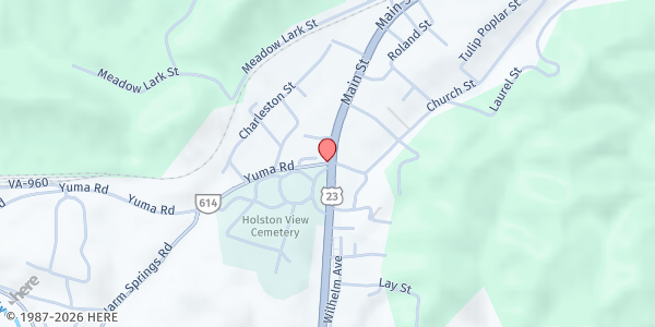 Map showing Weber City Church of God at 105 Yuma Rd., Weber City, VA