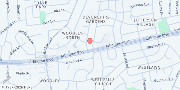 Map showing Holy Trinity Lutheran Church - Knox Food Pantry at 3022 Woodlawn Avenue, West Falls Church, VA