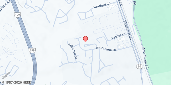 Map showing Abundant Life Ministries at 309 Waltz Farm Road, Williamsburg, VA