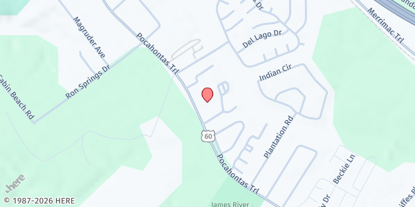 Map showing Groove Christian Outreach at 8800 Pocahontas Trl., Williamsburg, VA