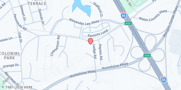 Map showing Saint John Baptist Church at 1397 Penniman Road, Williamsburg, VA