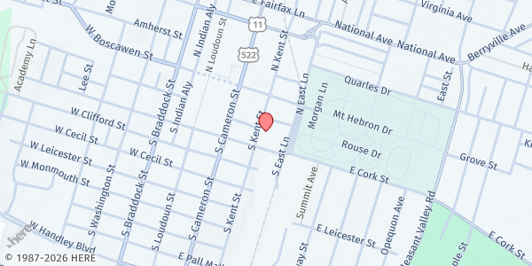 Map showing C Cap of Winchester at 112 South Kent Street, Winchester, VA