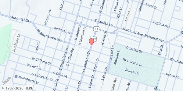 Map showing Cameron Market - Winchester Rescue Mission at 43 N. Cameron St., Winchester, VA