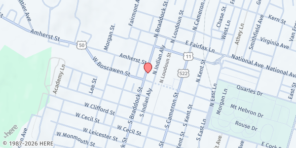 Map showing Celebration Fellowship at 16 N. Braddock St., Winchester, VA