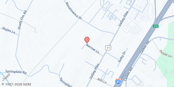 Map showing Church of Christ at Mountain View at 153 Narrow Lane, Winchester, VA