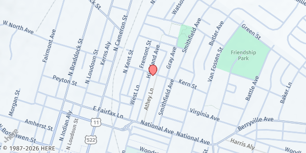 Map showing Highland Food Pantry at 446 Highland Avenue, Winchester, VA