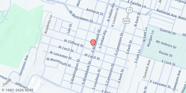 Map showing Hope Again Care Center at 213 South Braddock Street, Winchester, VA