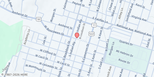 Map showing Hope Again Care Center - Food Distribution Center at 14 W Boscawen St, Winchester, VA