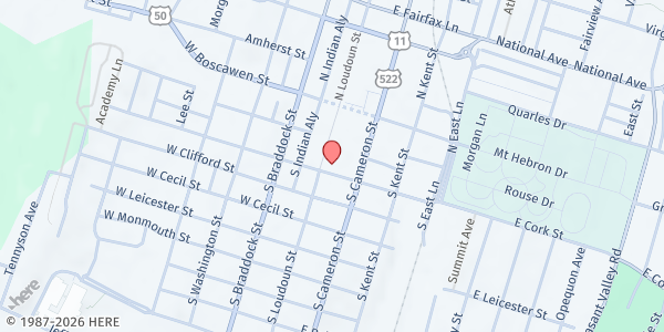 Map showing Jubilee Soup Kitchen at First Presbyterian Church at 116 S. Loudoun St., Winchester, VA