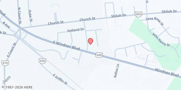 Map showing Community Harvest Outreach at 5 Roberts Ave, Windsor, VA