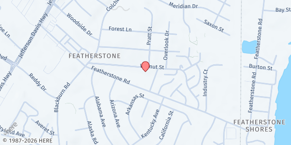 Map showing Holiness Tabernacle Church of God at 1505 Walnut Street, Woodbridge, VA