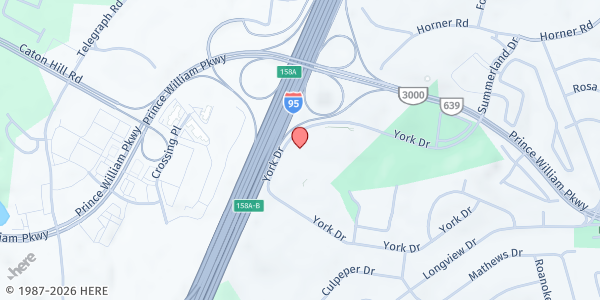 Map showing Iglesia Pentecostal Trono de Jehova at 2260 York Drive, Woodbridge, VA