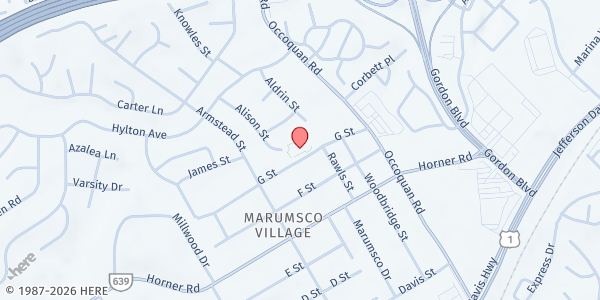 Map showing St. Paul United Methodist Church at 1400 G St, Woodbridge, VA