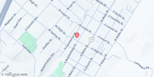 Map showing Bread of Life Food Pantry at 156 South Muhlenberg Street, Woodstock, VA