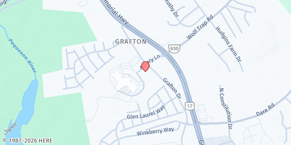 Map showing The Gloww Center at 321 Grafton Drive, Yorktown, VA