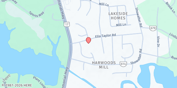 Map showing York County Church Women Food at 300 Ella Taylor Rd, Yorktown, VA