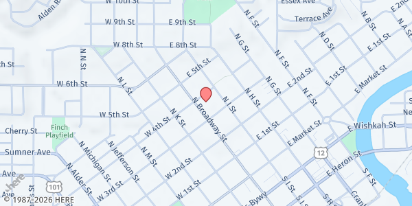 Map showing Aberdeen Community Food Bank at 420 N Broadway St, Aberdeen, WA