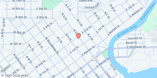 Map showing The Salvation Army Food Bank - Aberdeen at 118 W Wishkah St, Aberdeen, WA