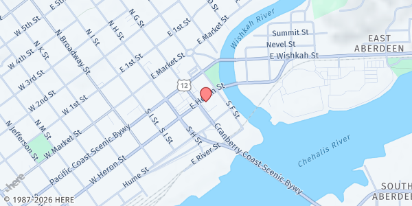 Map showing Union Gospel Mission - Aberdeen at 405 E Heron St, Aberdeen, WA