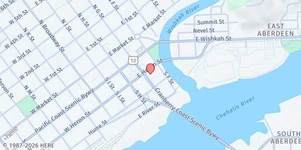 Map showing Union Gospel Mission of Grays Harbor at 405 East Heron, Aberdeen, WA